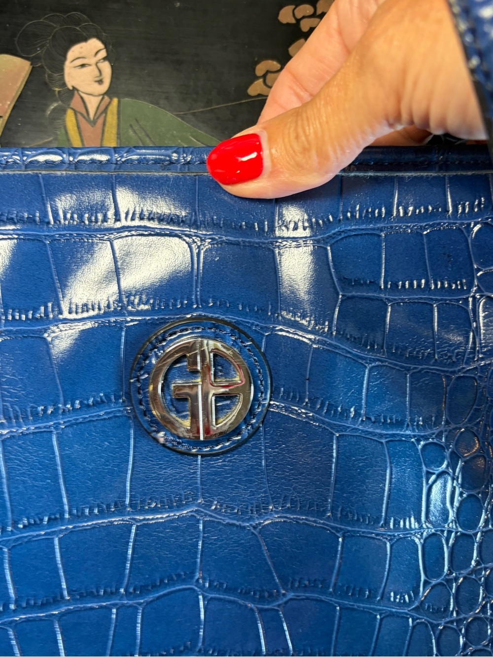 Giani Bernini Blue Croc-Textured Shoulder Tote - Picture 8 of 14